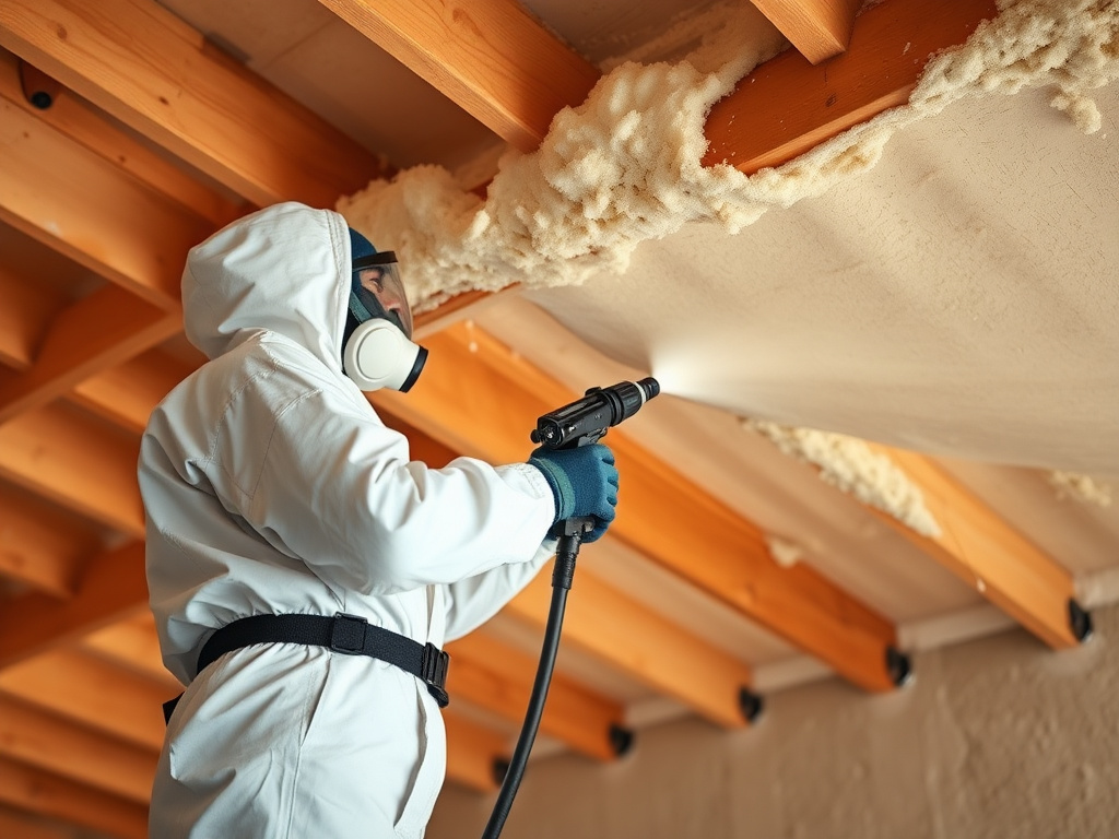 Technician applying spray foam insulation